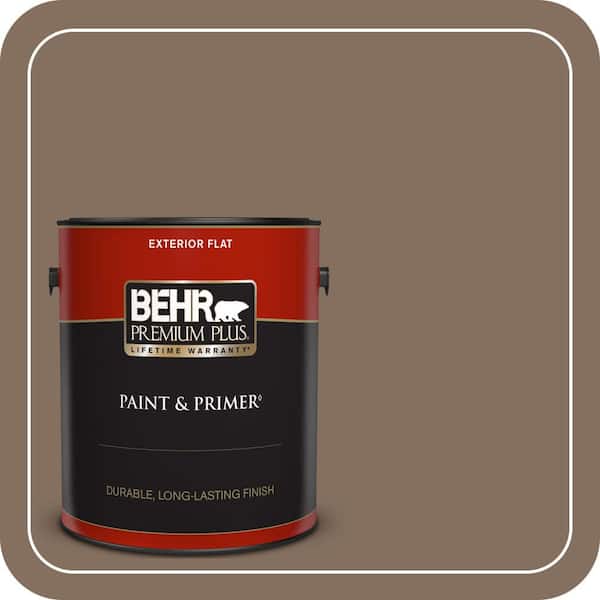 BEHR PREMIUM PLUS 1 gal. #N230-6 Whiskey Barrel Flat Exterior Paint & Primer