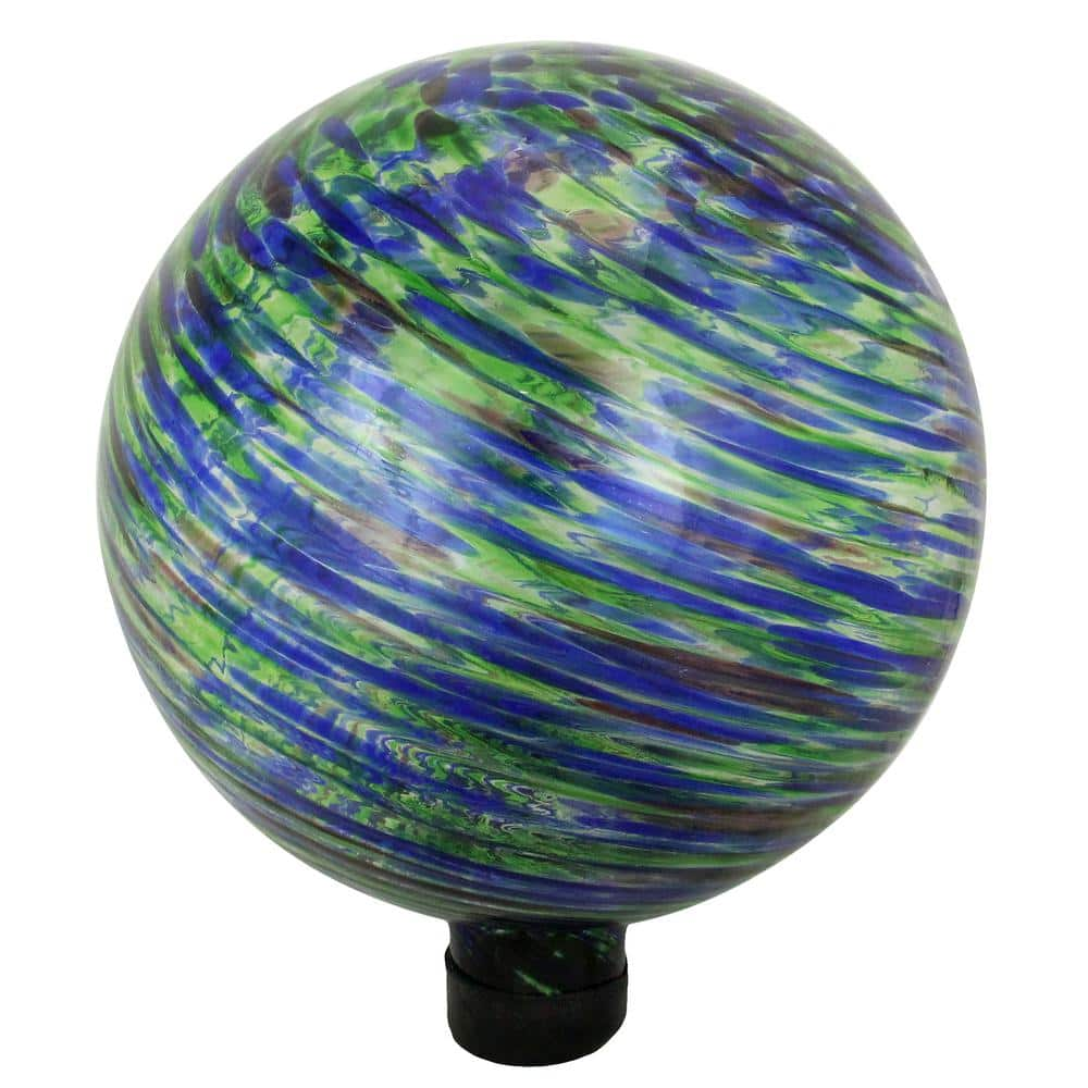 Northlight 10 in. Green Blue and Black Striped Glass