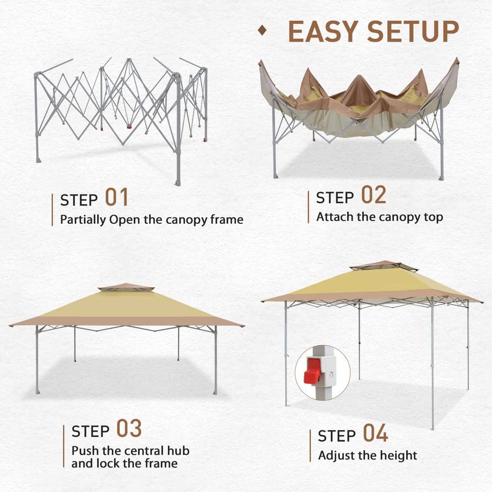 Beige 12x12 Pop-Up Canopy Tent with Auto Extending Awning
