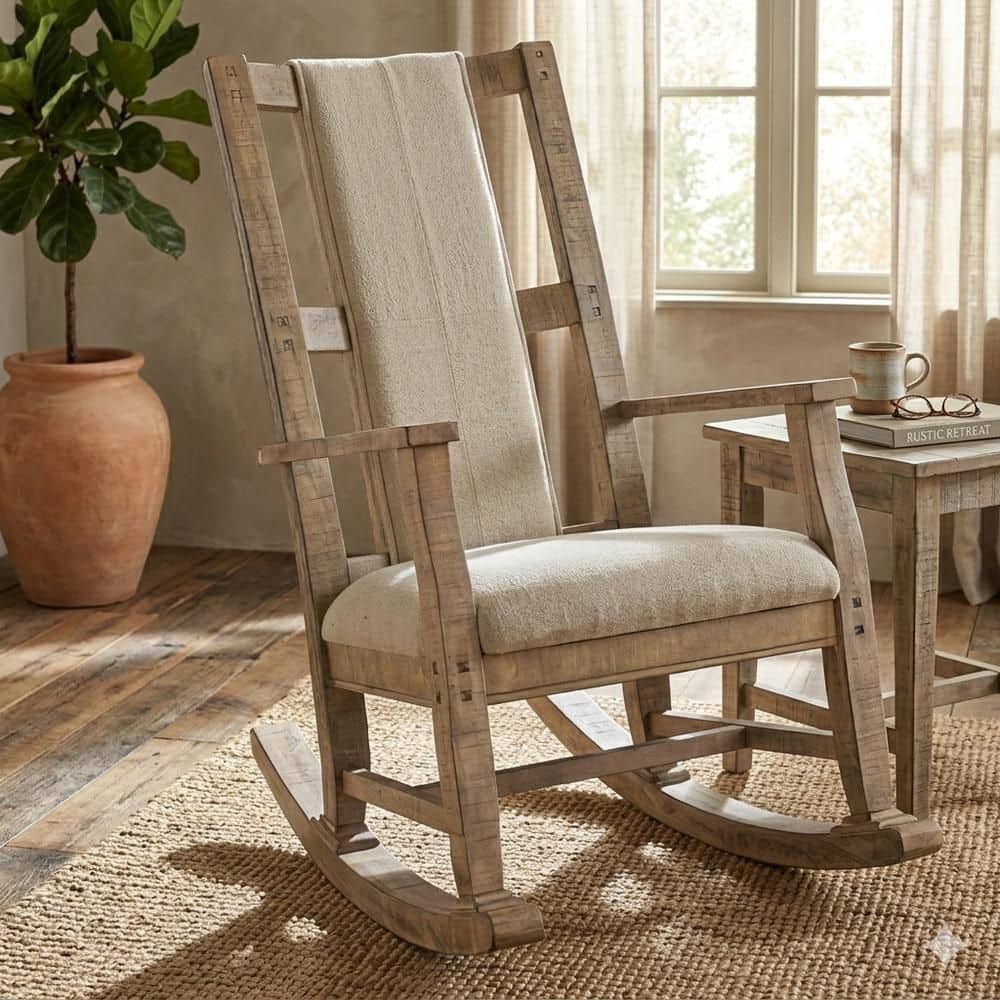 Rena Brown and Beige Fabric Cushion Seat Rocking Chair