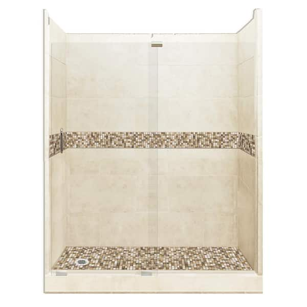 American Bath Factory Roma Grand Slider 30 in. x 60 in. x 80 in. Left Drain Alcove Shower Kit in Desert Sand and Satin Nickel Hardware