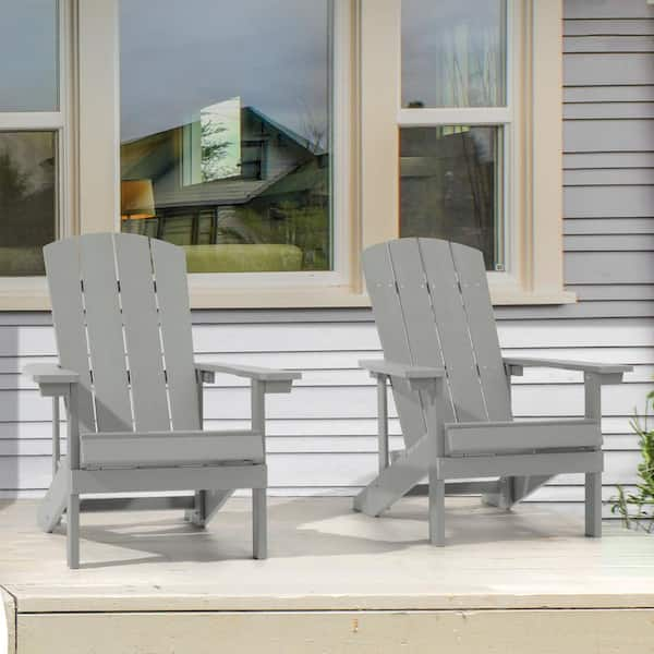 JOYESERY Light Gray HIPS Plastic Weather Resistant Adirondack Chair for Outdoors (2-Pack)