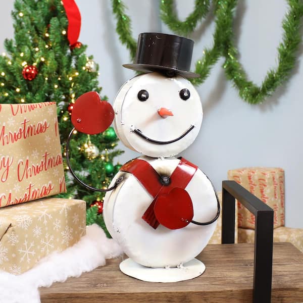Tall Decoration Snowman figurine w/ Top Hat & Snow Flake Frosty Christmas Decor 