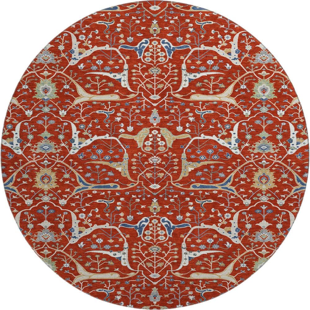 Mayfield Premium Machine Washable Abstract AMF2250 Red 8 ft. x 8 ft. Round Rug price history on PriceWatchPro