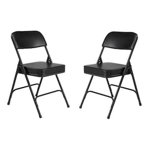 3200 Series Premium 2 in. Vinyl Upholstered Double Hinge Folding Chair, Black (Pack of 2)
