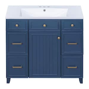 36 in. W x 18 in. D x 34 in. H Bath Vanity in Blue with White Resin Top,Soft Closing Door and Drawer Included