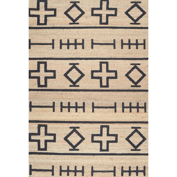 nuLOOM Barry Tribal Symbols Jute Natural 10 ft. x 14 ft. Area Rug
