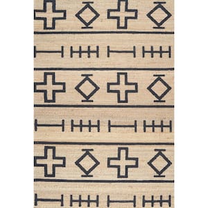 Barry Tribal Symbols Jute Natural Doormat 3 ft. x 5 ft. Area Rug
