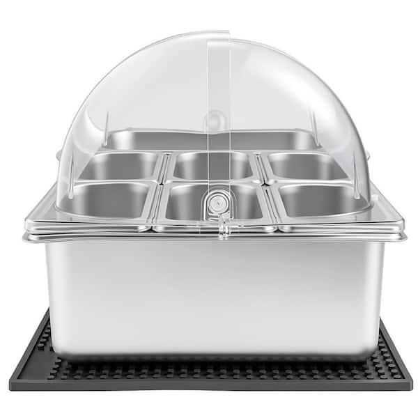 Countertop Food Serving Container, Stainless Steel Salad Server Tray, Ice-Cooled Rack Buffet Condiment Servers with Lids