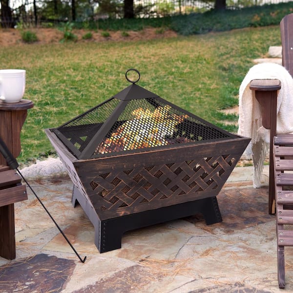 26.5 in. W x 25 in. H Square Steel Lattice Fire Pit