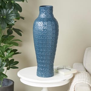 Litton Lane Blue Faceted Ceramic Decorative Vase with Gold Accents 59961 -  The Home Depot