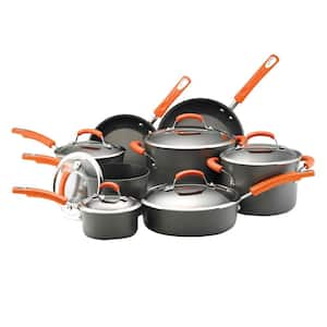 Classic Brights 14-Piece Hard-Anodized Aluminum Nonstick Cookware Set in Orange and Gray