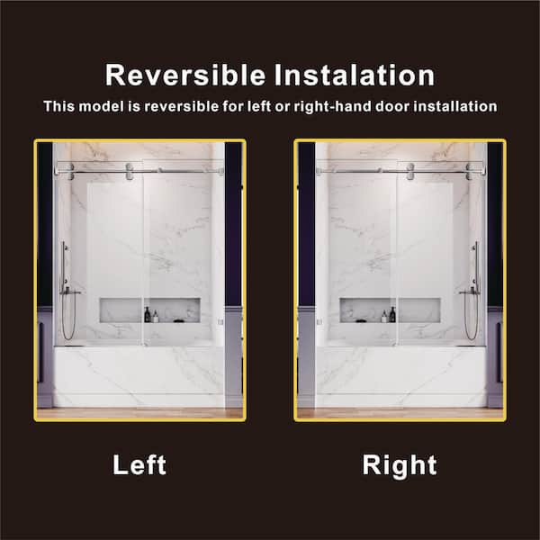UKS04 56 to 60 in. W x 66 in. H Sliding Frameless Bathtub Door in Chrome with EnduroShield 3/8 in. SGCC Clear Glass