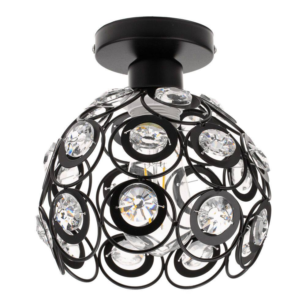 7 in. Semi Flush Mount 1-Light, Black with Antique Crystal Metal Shade for Hallway price history on PriceWatchPro