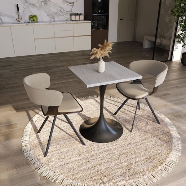 Leisuremod Verve 24 in. Wide Square Dining Table MDF Tabletop and Black Stainless Steel Base Modern Kitchen Table in Natural Wood