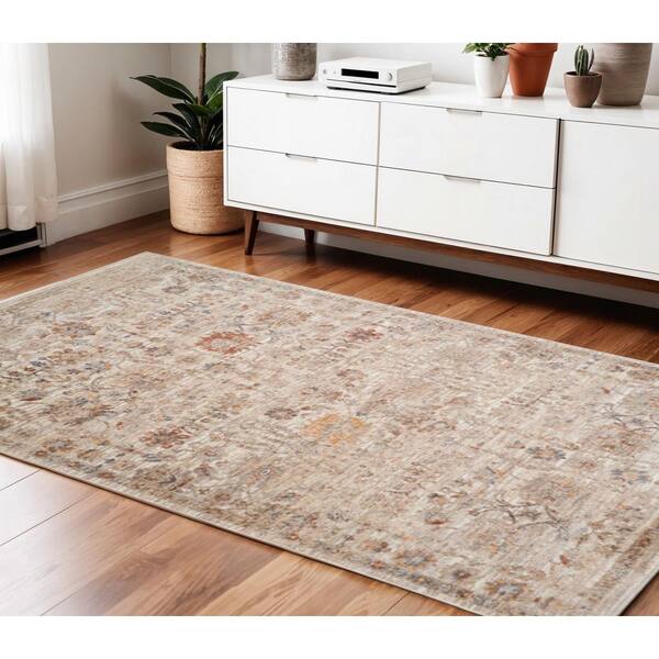 4' X 6' Ivory And Brown Floral Medallion Area Rug With Fringe