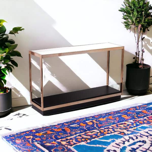 HomeRoots 22 in. Clear Rectangle Glass Console Table with Shelves