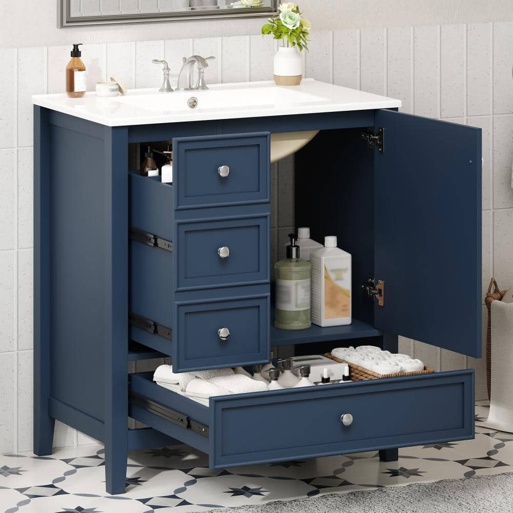 30 in. W x 18.3 in. D x 33.8 in. H Single Sink Blue Freestanding Bath Vanity with White Ceramic Top Unassembled price history on PriceWatchPro