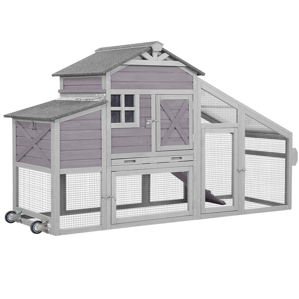 aivituvin Wooden Chicken Coop with Wheels 17.1 sq. ft. for 2/3-Chickens ...