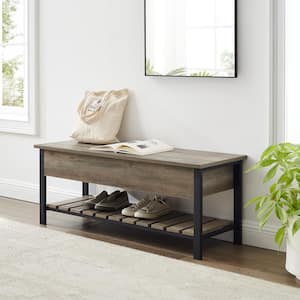 48 in. Gray Wash Open-Top Storage Bench with Shoe Shelf