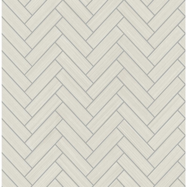 STACY GARCIA HOME 30.75 sq. ft. Lunar Grey and Metallic Silver Herringbone Inlay Vinyl Peel and Stick Wallpaper Roll