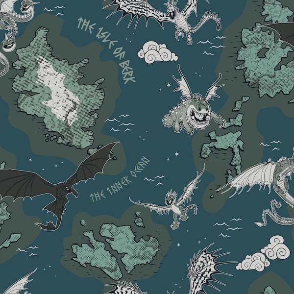 How to Train Your Dragon Isle of Berk Blue Peel and Stick Wallpaper
