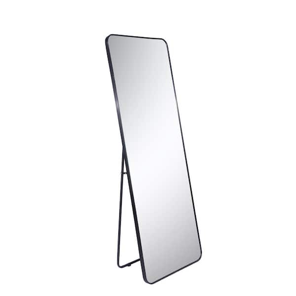 Miscool July 65 in. H x 22 in. W Modern Style Rectangle Mirror Framed Black Curved Edge Full Length Floor Standing Mirror