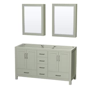 Sheffield 59 in. W x 21.5 in. D x 34.25 in. H Double Bath Vanity Cabinet without Top in Light Green with MC Mirrors