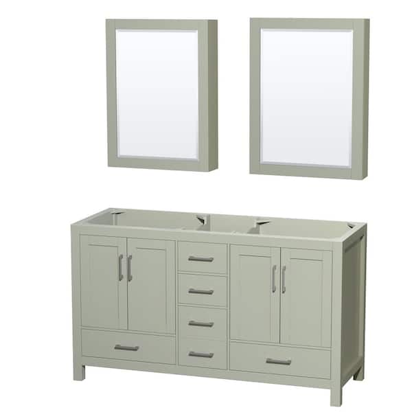 Wyndham Collection Sheffield 59 in. W x 21.5 in. D x 34.25 in. H Double Bath Vanity Cabinet without Top in Light Green with MC Mirrors