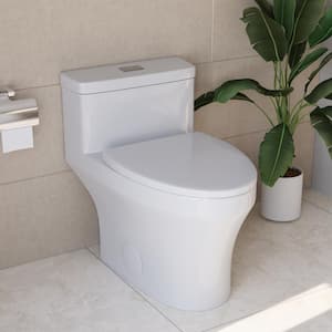 Prism 1-Piece 1.1/1.6 GPF Dual-Flush Elongated Toilet in Glossy White (Seat Included)