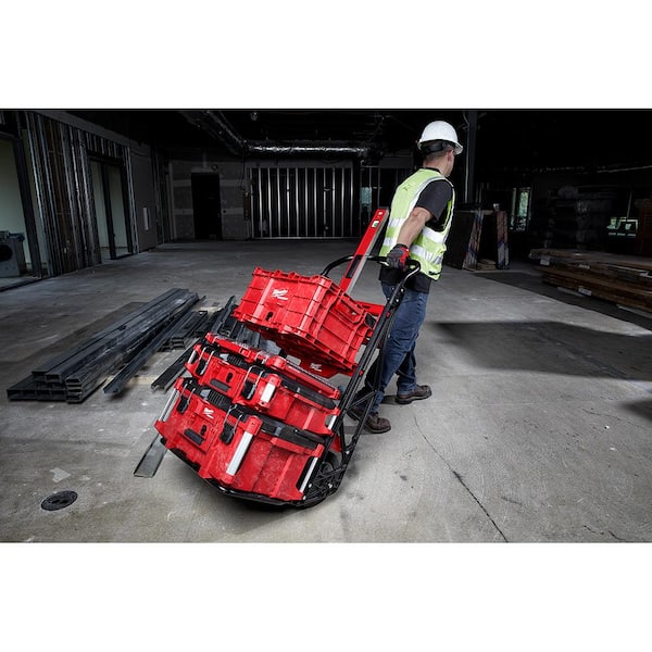 Milwaukee PACKOUT 20 in. 2-Wheel Folding Utility Cart w/3/8 in. and 1/4 in. SAE/Metric Mechanics Set (107-Piece)