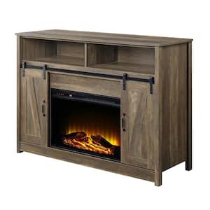 Tobias 18 in. Rustic Oak Finish Rectangle Wood End Table with Fireplace