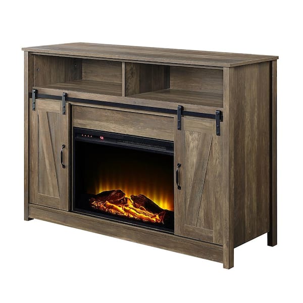 Acme Furniture Tobias 18 in. Rustic Oak Finish Rectangle Wood End Table with Fireplace
