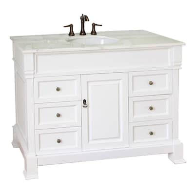 Olivia 50WH 50 in. Single Vanity in White with Marble Vanity Top in White