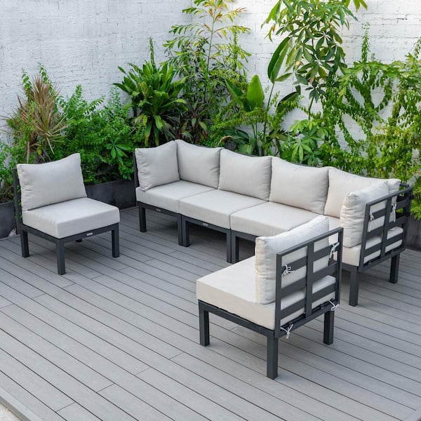 Chelsea Black 6-Piece Aluminum Outdoor Patio Sectional with Beige Cushions