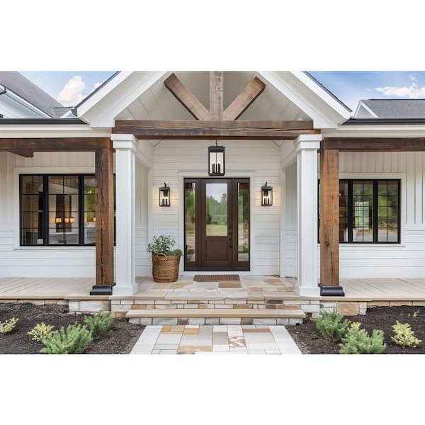 Hartwell 27.75 in. 5-Light Sand Black Dimmable Outdoor Pendant Light with Clear seedy Glass and No Bulb Included