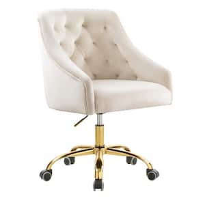 Beige Velvet Upholstered Swivel Task Chair