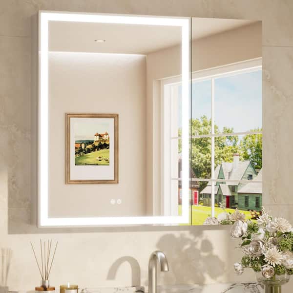 KeonJinn 36 in. W x 32 in. H Rectangular Silver LED Light Anti-Fog