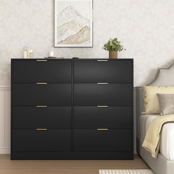 Black Modern Wood 8-Drawer Large Storage 47.2 in. W Dresser