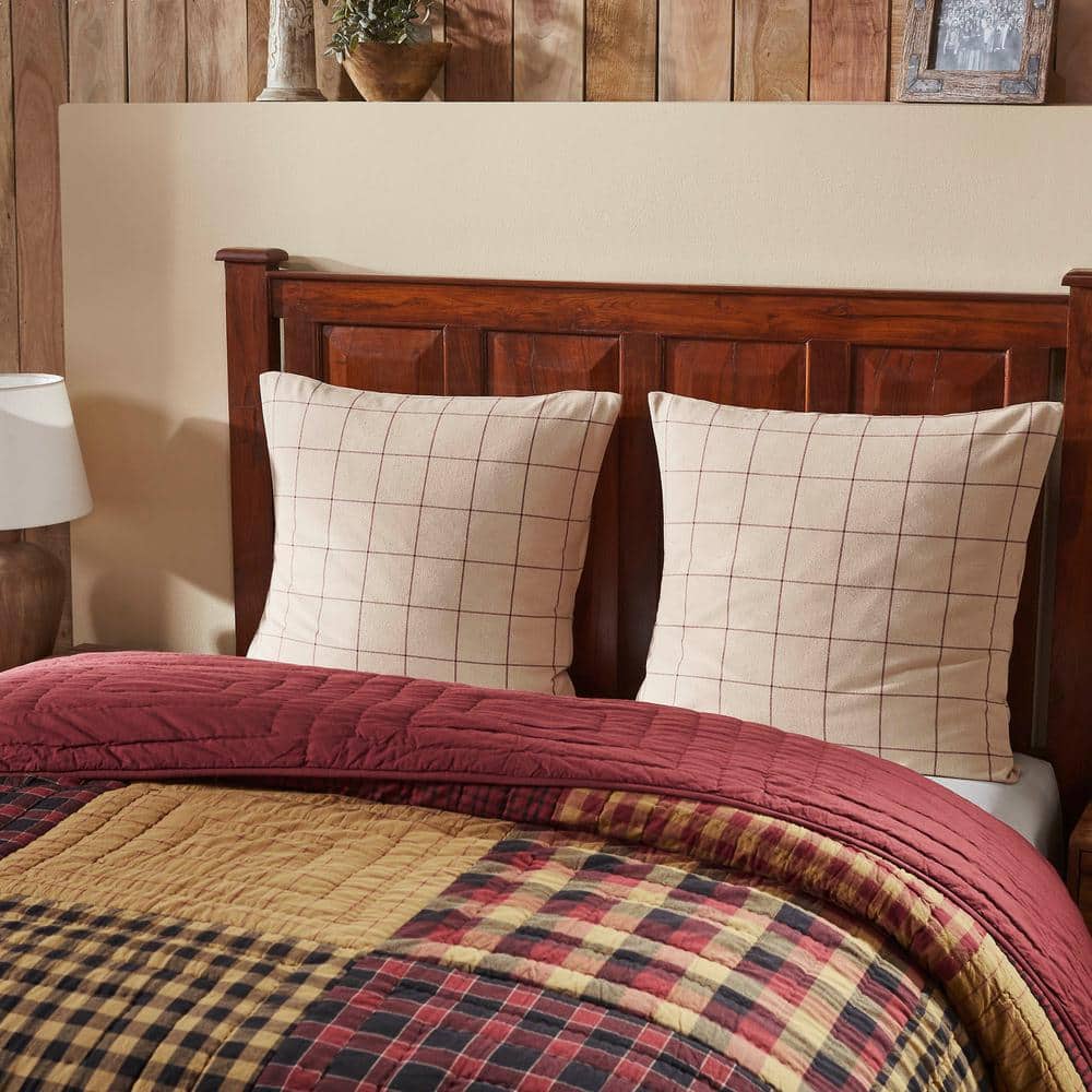 Connell Tan and Burgundy Cotton Blend Euro Sham Set of 2