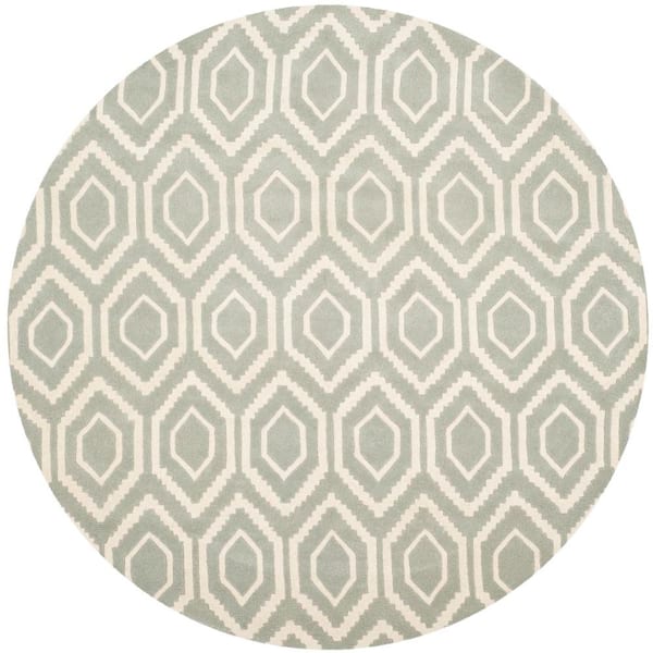 SAFAVIEH Chatham Grey/Ivory 7 ft. x 7 ft. Round Geometric Multi-Diamond Area Rug