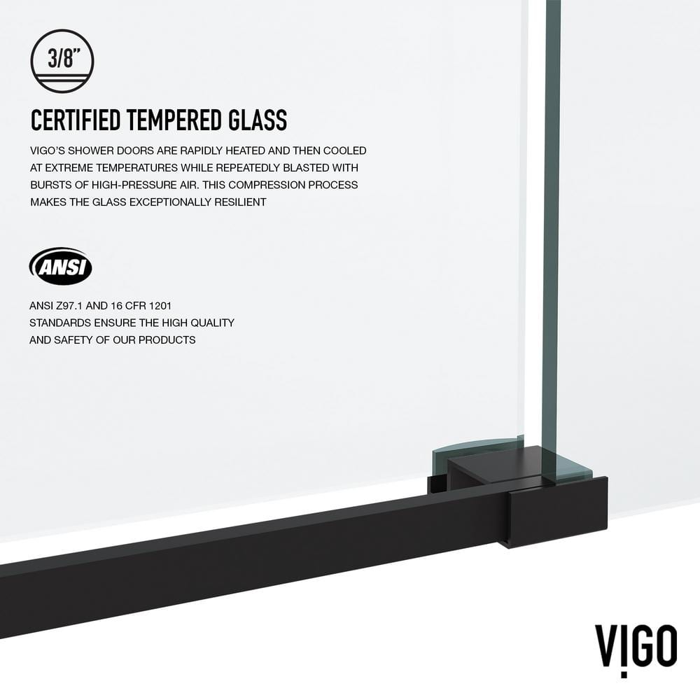 Elan Matte Black Frameless Sliding Shower Door with Clear Glass