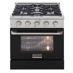 Pro-Style 30 in. 4.2 cu. ft. Propane Gas Range with Convection Oven in Stainless Steel in Black Oven Door