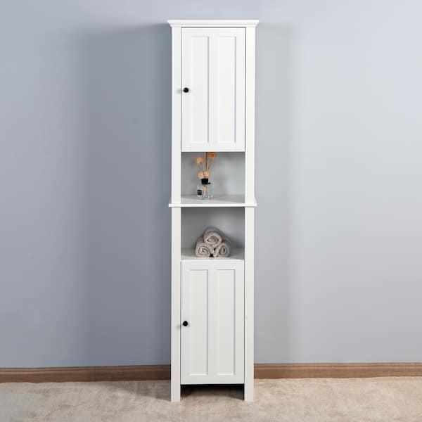 15.74 in. W x 11.8 in. D x 64.96 in. H White Linen Cabinet with Double Door Narrow Height