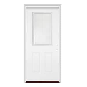 36 in. x 80 in. Left-Hand/Inswing 2 Panel 1/2 Lite w/Blinds Clear Glass Smooth Fiberglass Prehung Door w/PVC Frame