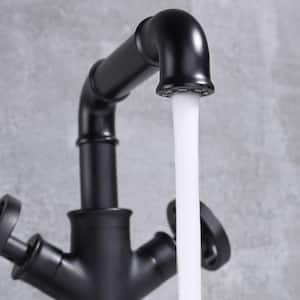 Industrial Double Handle Single Hole Bathroom Faucet in Matte Black