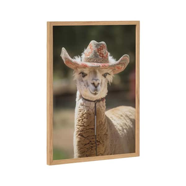 Kate and Laurel Gallery Boho Llama Alpaca Wearing A Western Cowgirl Hat by Natural Framed Art Print 12 in. x 16 in.