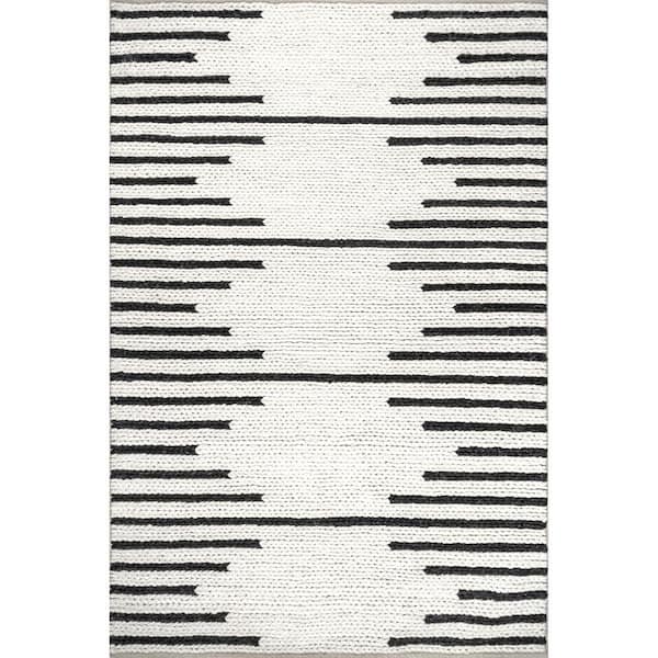 nuLOOM Sofia Ivory 2 ft. x 8 ft. Hand Woven Braided Striped Wool Indoor Runner Rug
