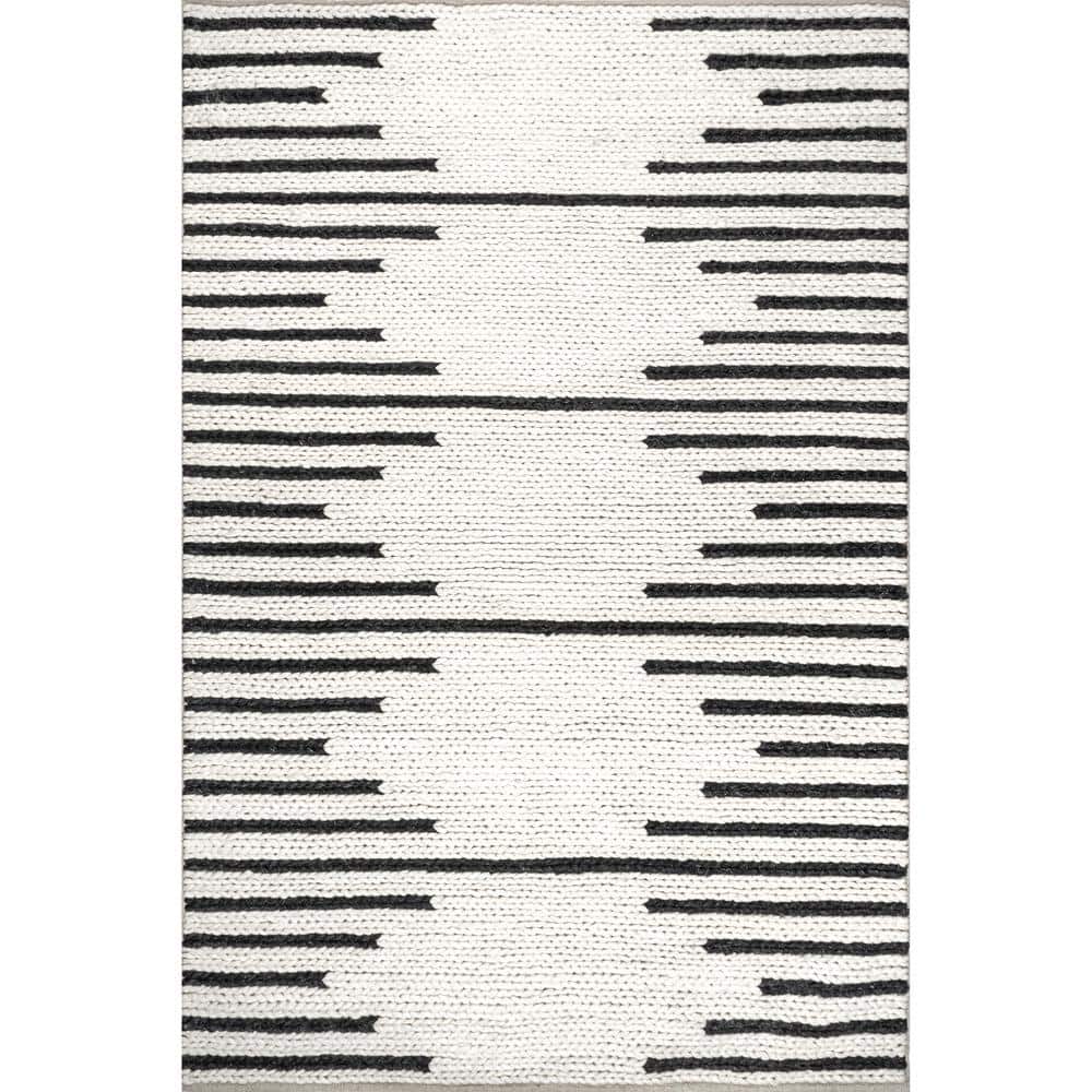nuLOOM Sofia Hand Woven Braided Striped Wool Ivory 8 ft. x 10 ft ...