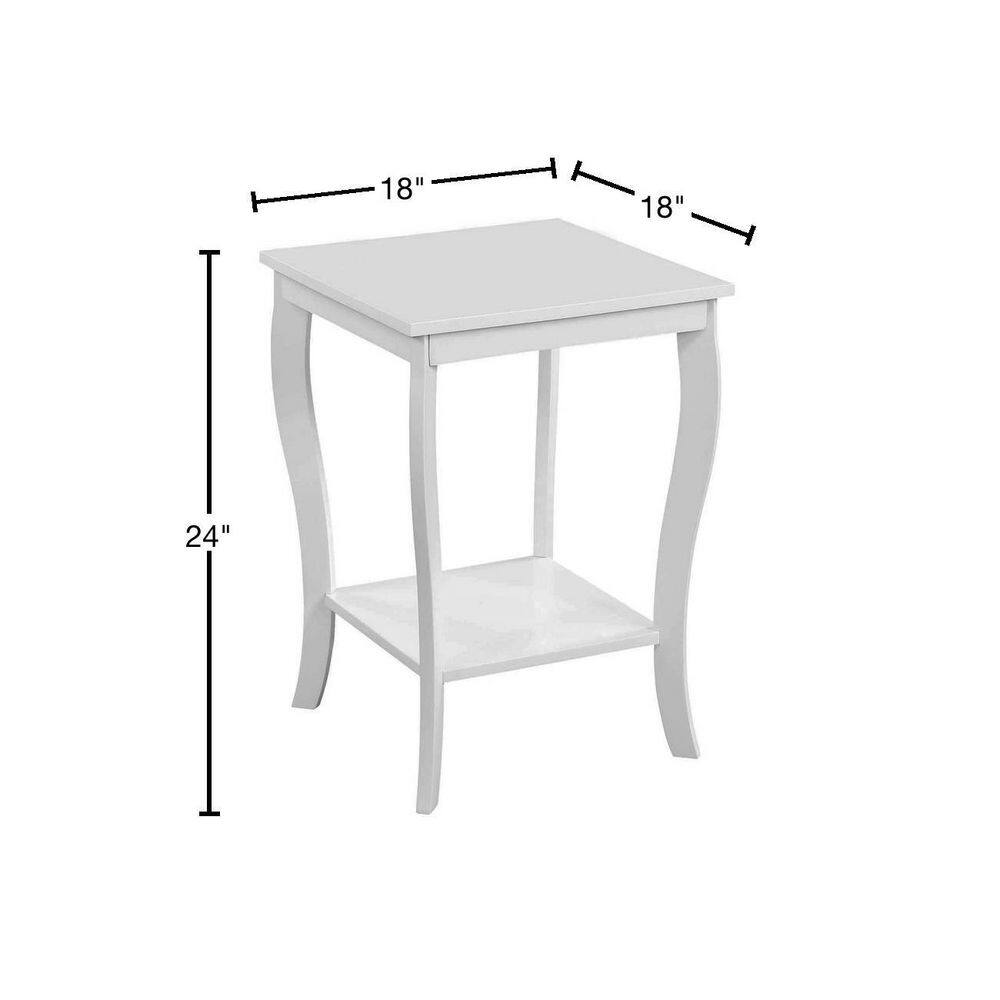 White Rubberwood Square End Table with Shelf